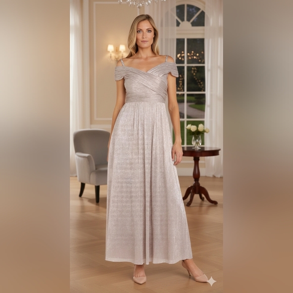 NWT Size 16 R&M Richards Blush Maxi Metallic Glittery Evening Gown - Picture 3 of 11